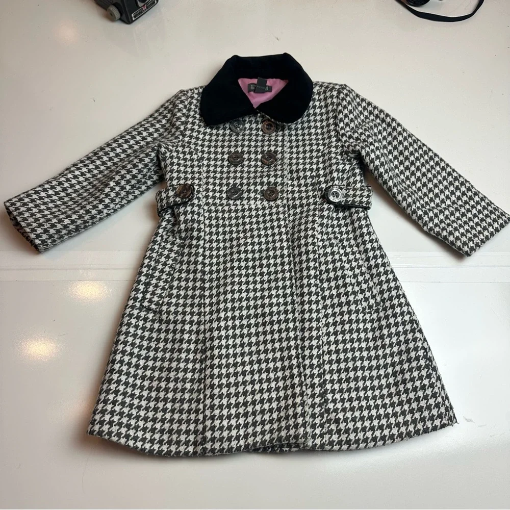 Kenneth Cole Black & White Houndstooth Girls Pea Size 3T Preppy Winter Coat